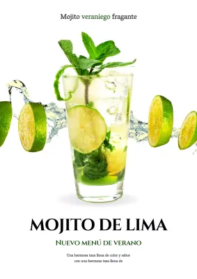 Promueva una bebida de mojito de aspecto limpio con blanco y verde lima