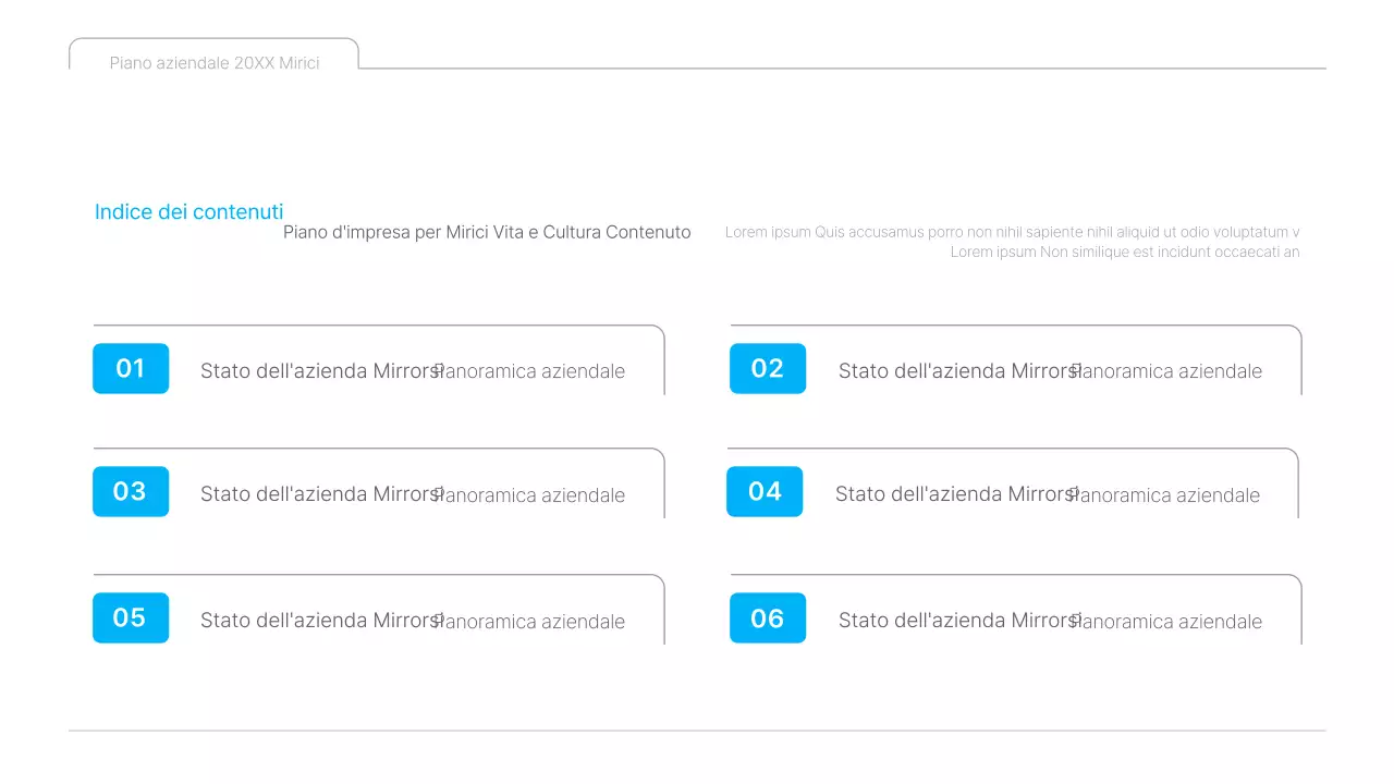 Una presentazione pulita del business plan dei contenuti culturali in bianco e blu