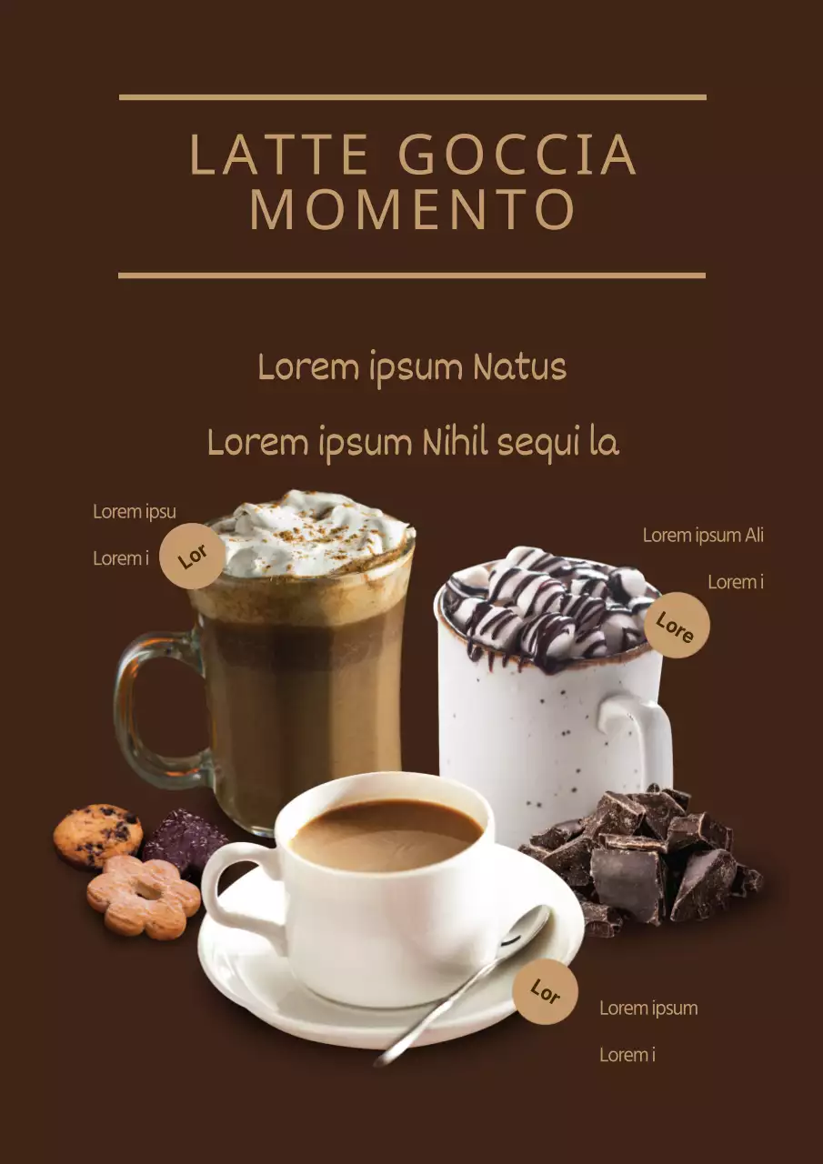 Pubblicità del menu della bevanda Dropstar Latte