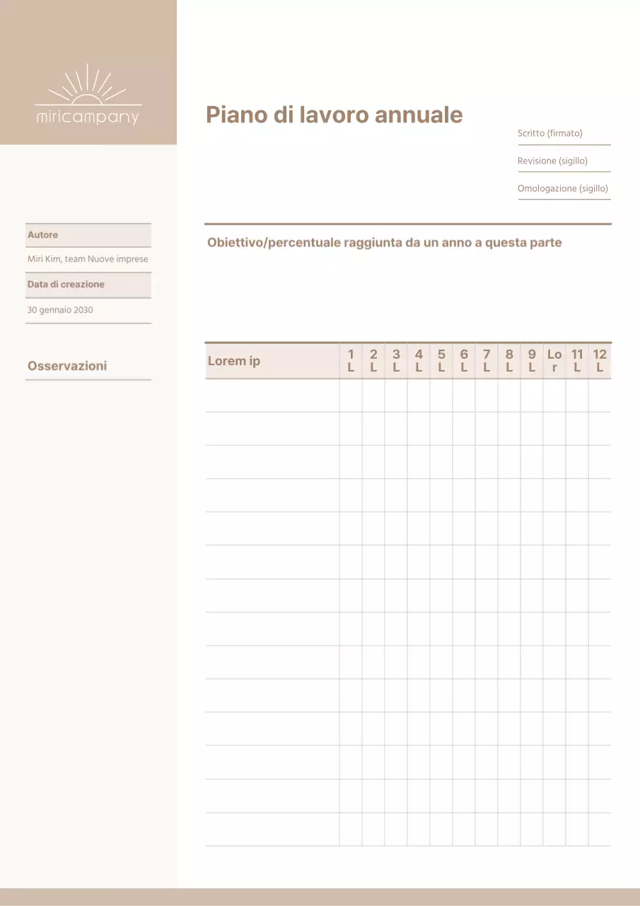 Un piano di lavoro annuale pulito e beige