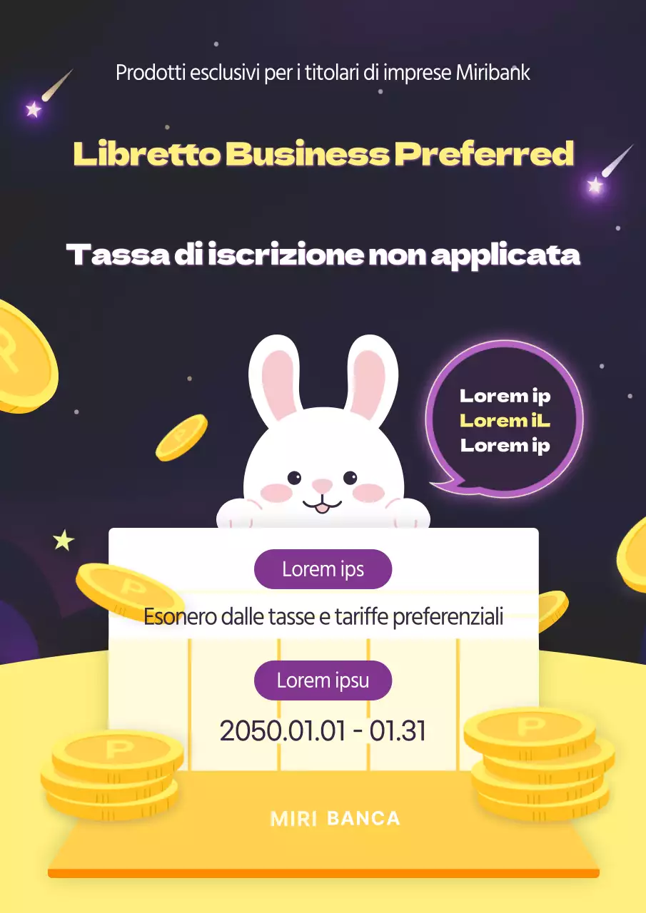 Commissione evento con un coniglietto con sfondo viola concetto di spazio