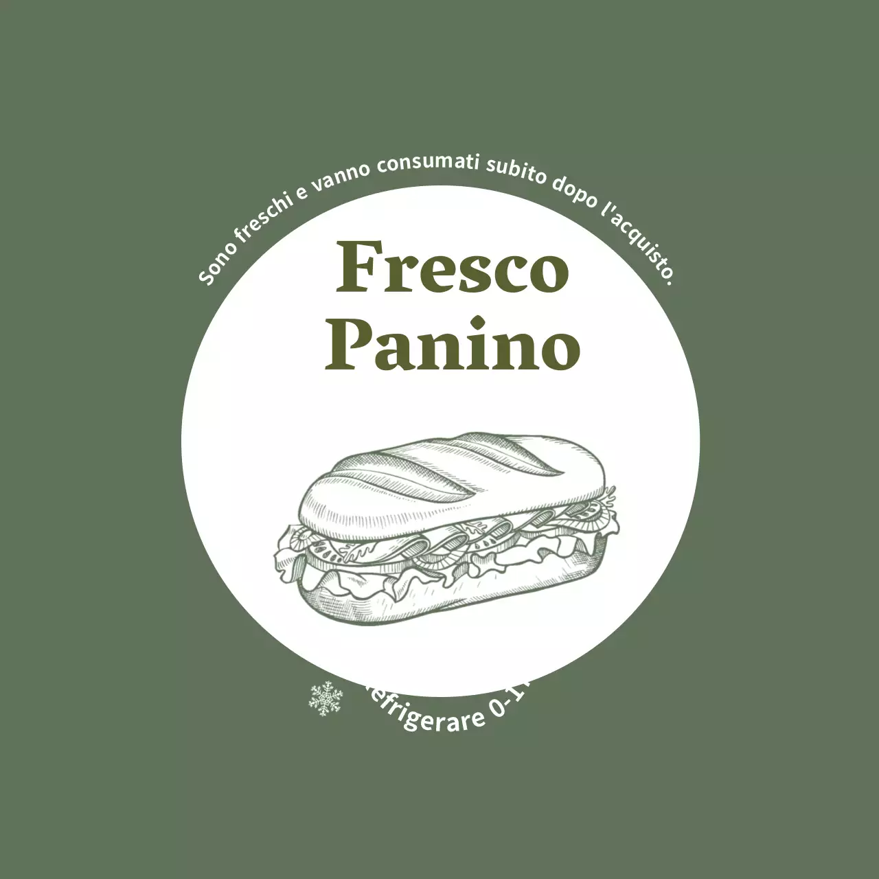 Illustrazione verde dell'etichetta vintage del panino alimentare