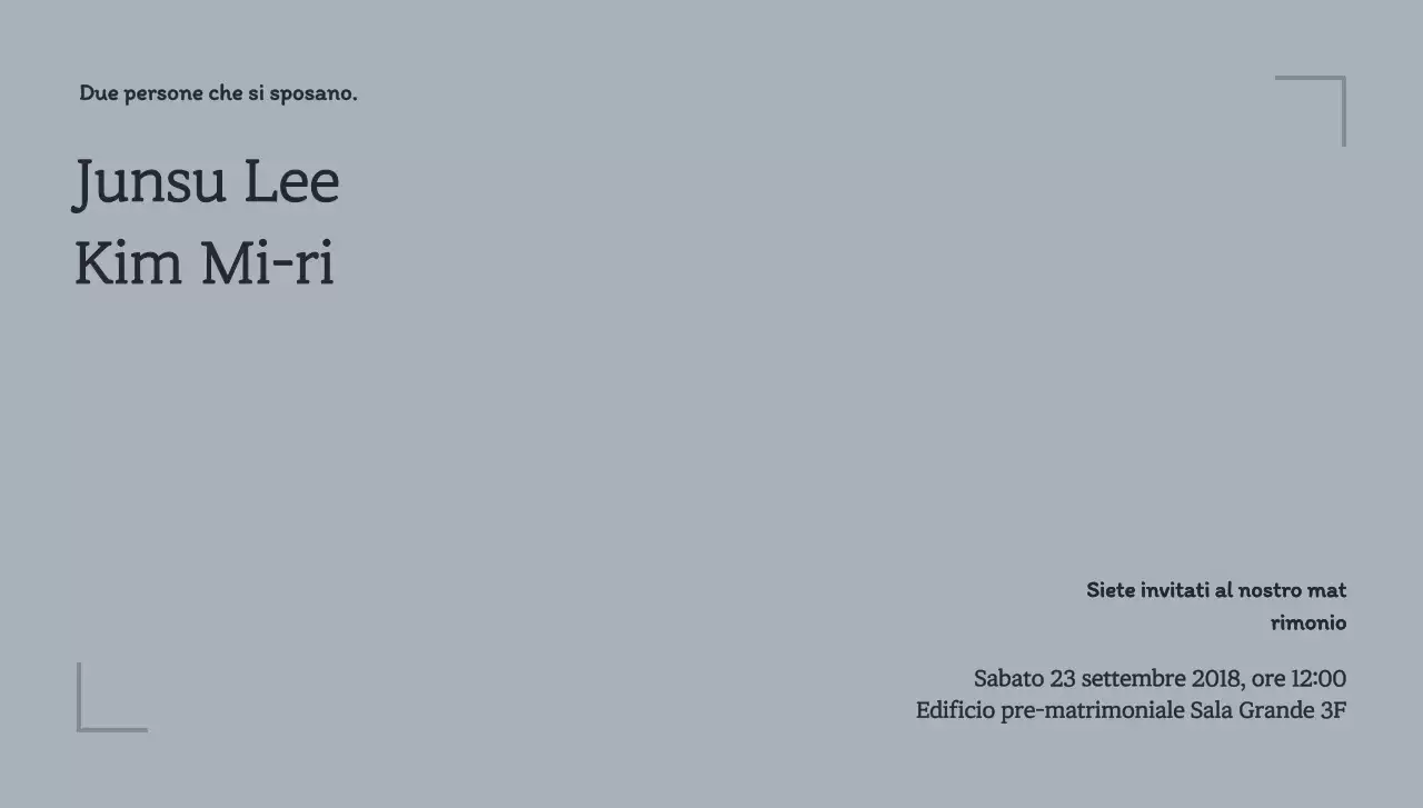 Busta per cartolina di matrimonio con cornice a linee semplici e testo relativo al matrimonio