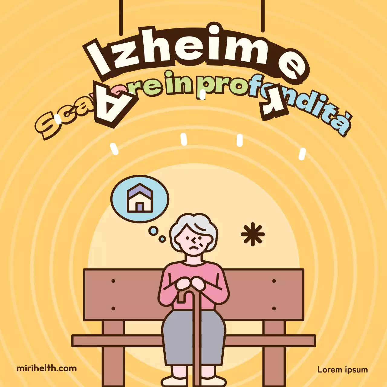 Informazioni sulla salute degli anziani affetti dalla malattia di Alzheimer in giallo chartreuse blu chiaro