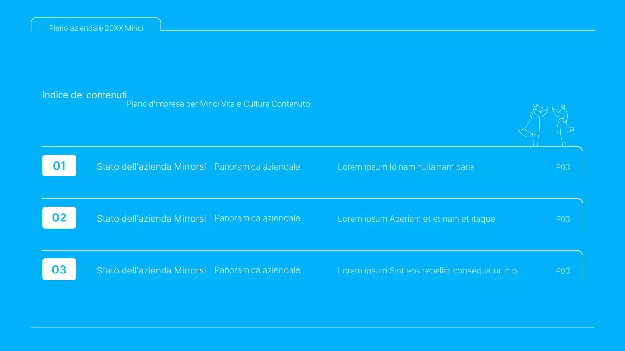 Una presentazione pulita del business plan dei contenuti culturali in bianco e blu