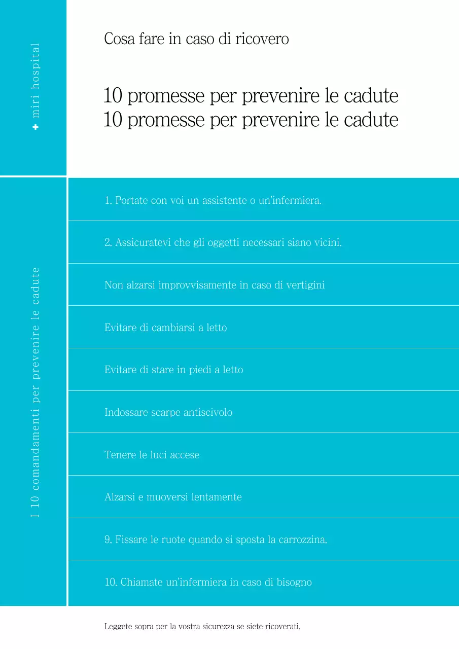 10 consigli per la prevenzione delle cadute in ospedale utilizzando linee semplici su sfondo azzurro