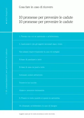 10 consigli per la prevenzione delle cadute in ospedale utilizzando linee semplici su sfondo azzurro