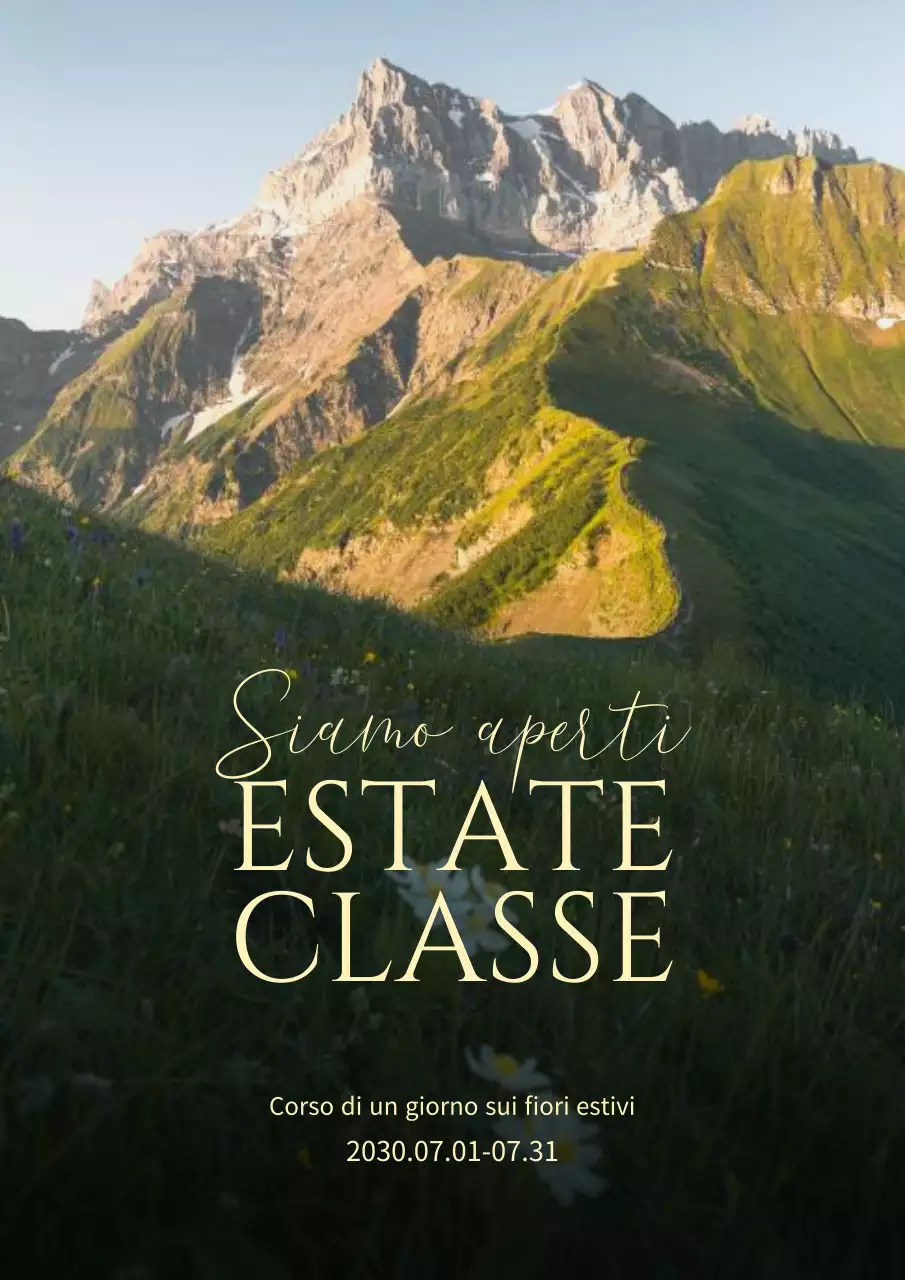 Corso di fiori della durata di un giorno in un classico paesaggio verde e giallo di montagne e campi
