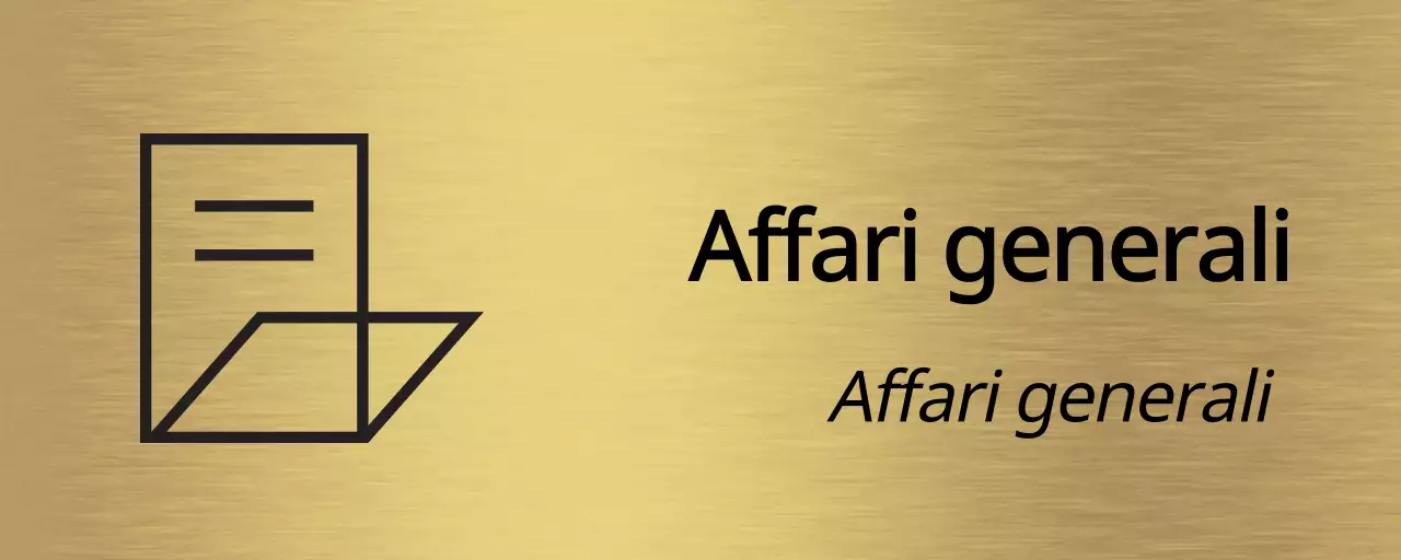 Segnaletica segnaposto in nero con il nome del dipartimento aziendale e una semplice illustrazione di un'icona.