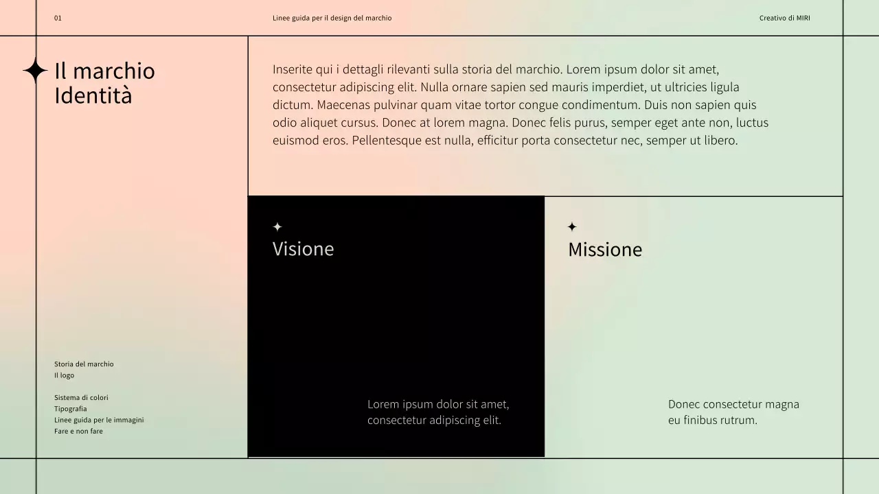 Linee guida semplici per il design del marchio con un motivo a linee nere su sfondo pastello