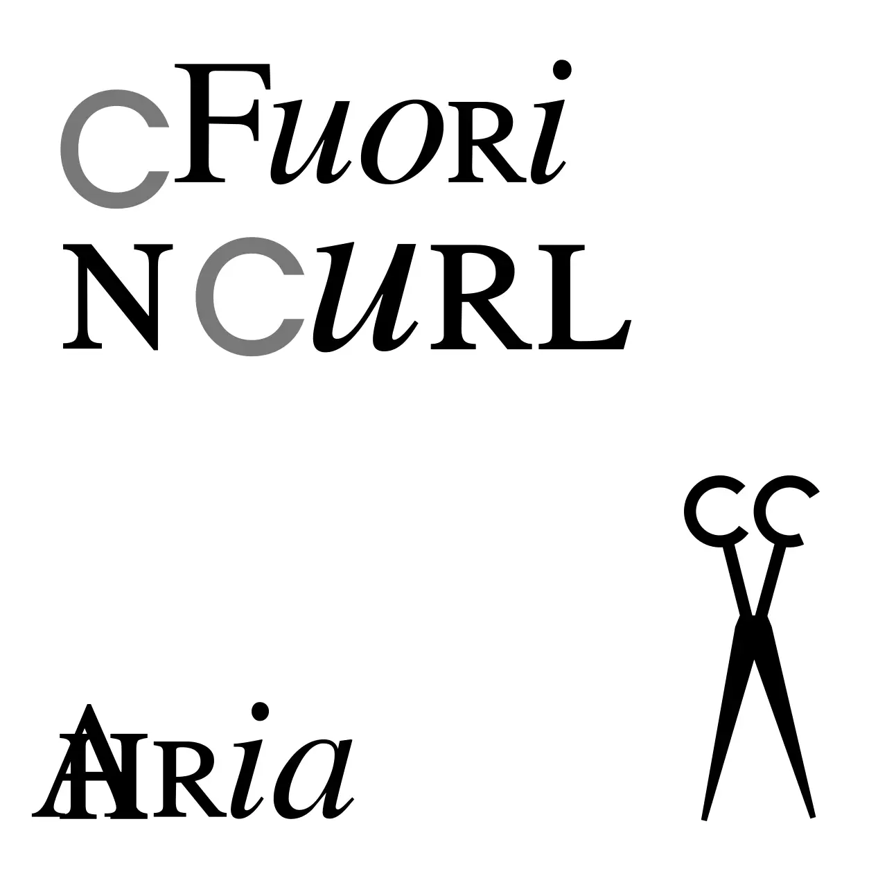 Insegna di un negozio dall'aspetto classico con testo bianco e nero sul taglio e l'arricciatura dei capelli e un'illustrazione di forbici.