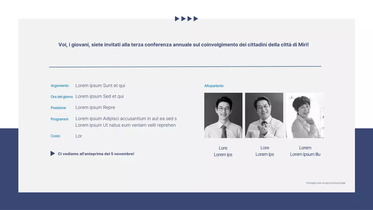 Un semplice rapporto di proposta di impegno comunitario in bianco e blu