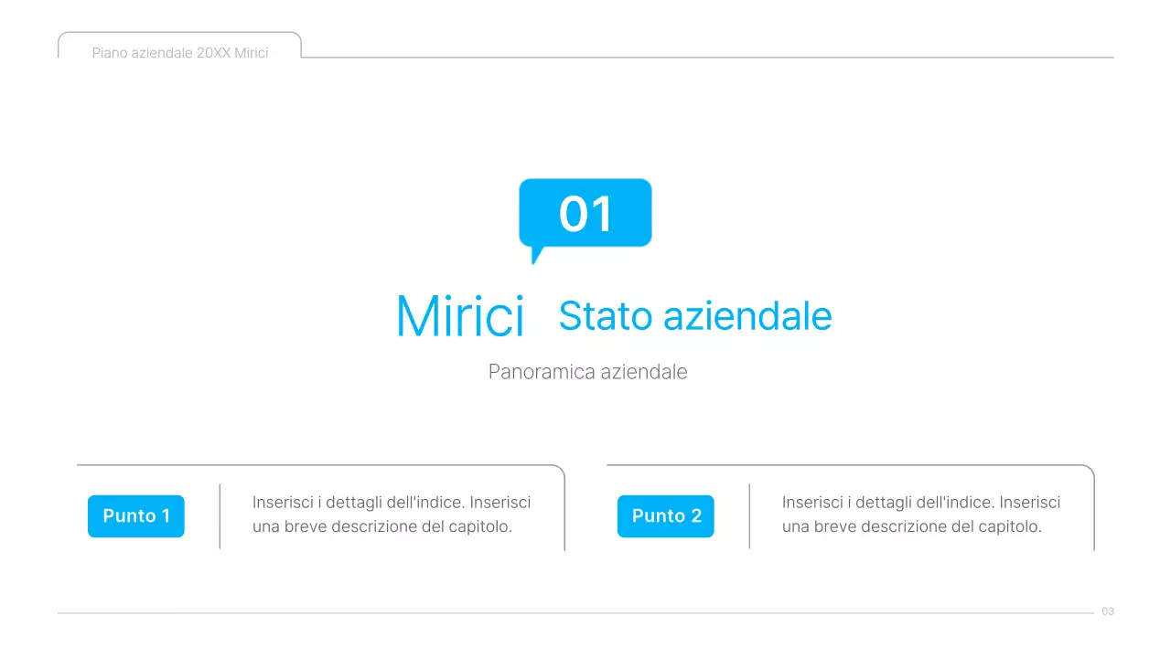Una presentazione pulita del business plan dei contenuti culturali in bianco e blu