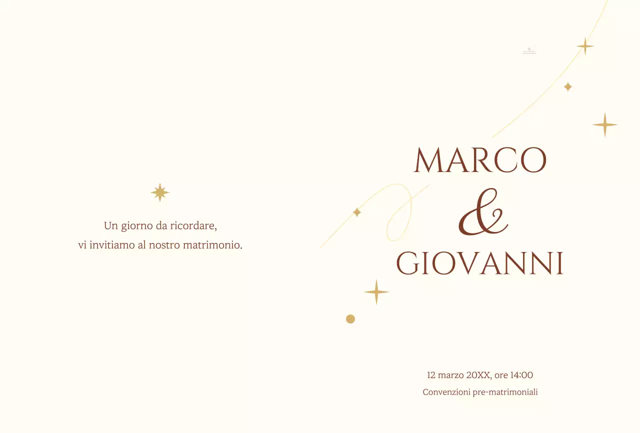 Un invito di nozze di concetto sentimentale con una stella giallo chiaro e l'illustrazione di una linea