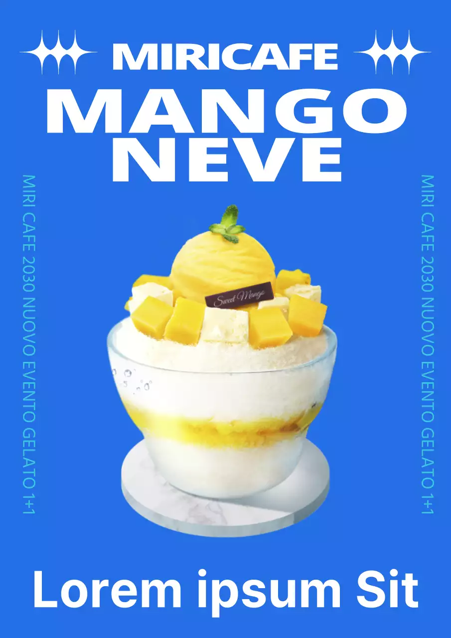 Promuovere il nuovo menu di granite con una semplice combinazione di colori blu.