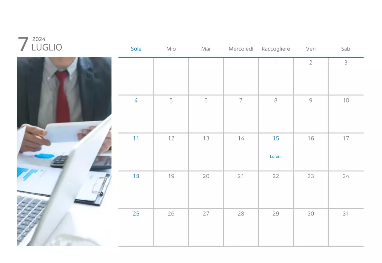 Calendario aziendale da tavolo bianco e semplice