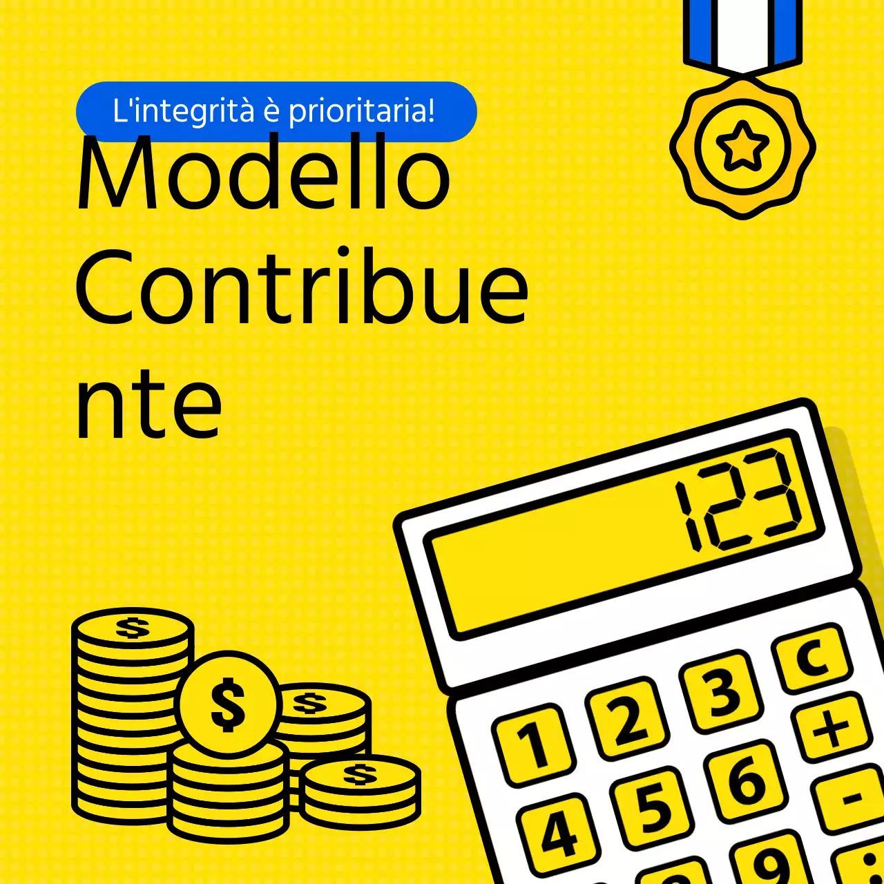 Fornitura di informazioni esemplari ai contribuenti con il tema della calcolatrice gialla (Card News)