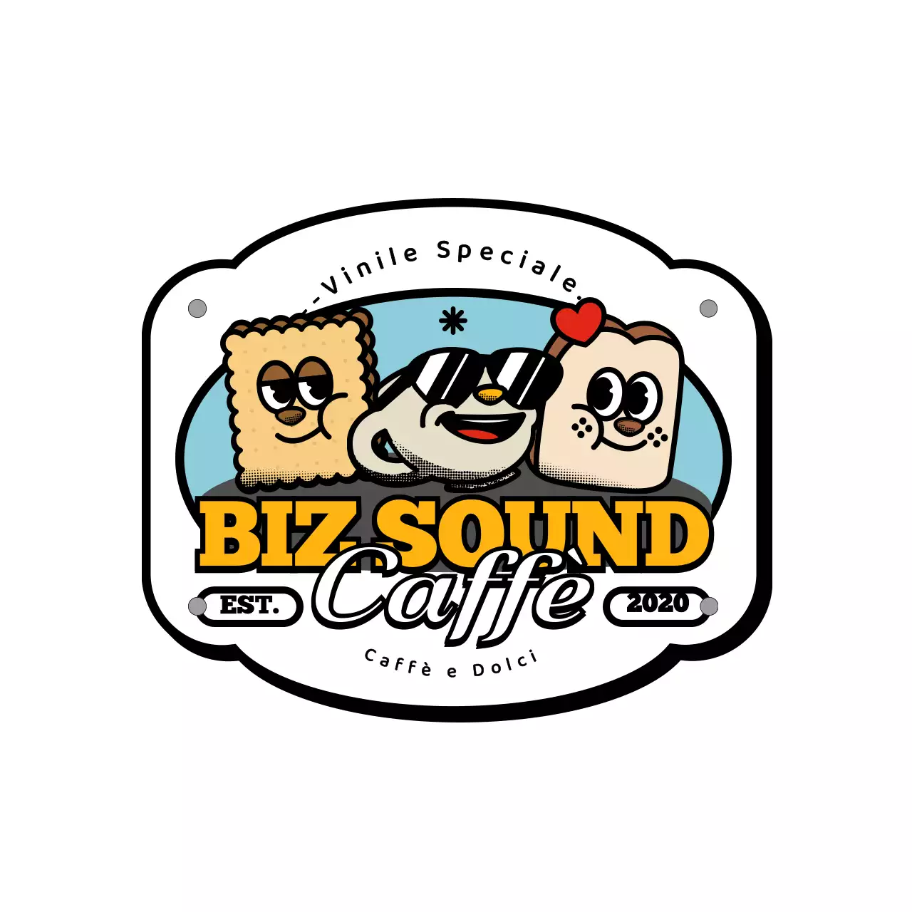 Serie di merchandise da caffè in giallo e nero in stile logo di carattere carino e alla moda