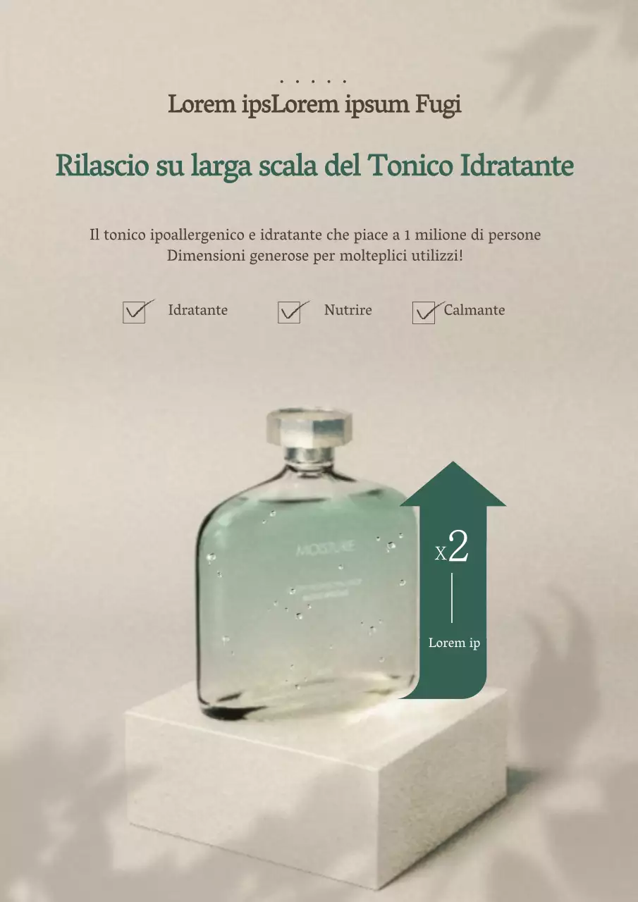 Foto in evidenza in beige per promuovere il lancio di cosmetici ad alta capacità idratante