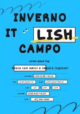 Informazioni primarie sul campo in inglese con sfondo azzurro e formato "fill-in-the-blank" (webposter verticale)