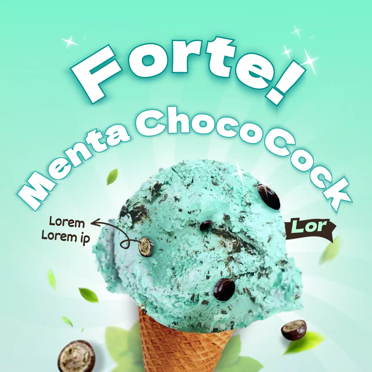 Rinfrescante gelato al cioccolato alla menta con menta verde