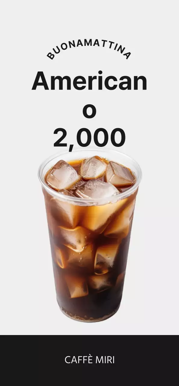 Promuovete la vostra caffetteria con immagini di caffè e caratteri neri per un look pulito