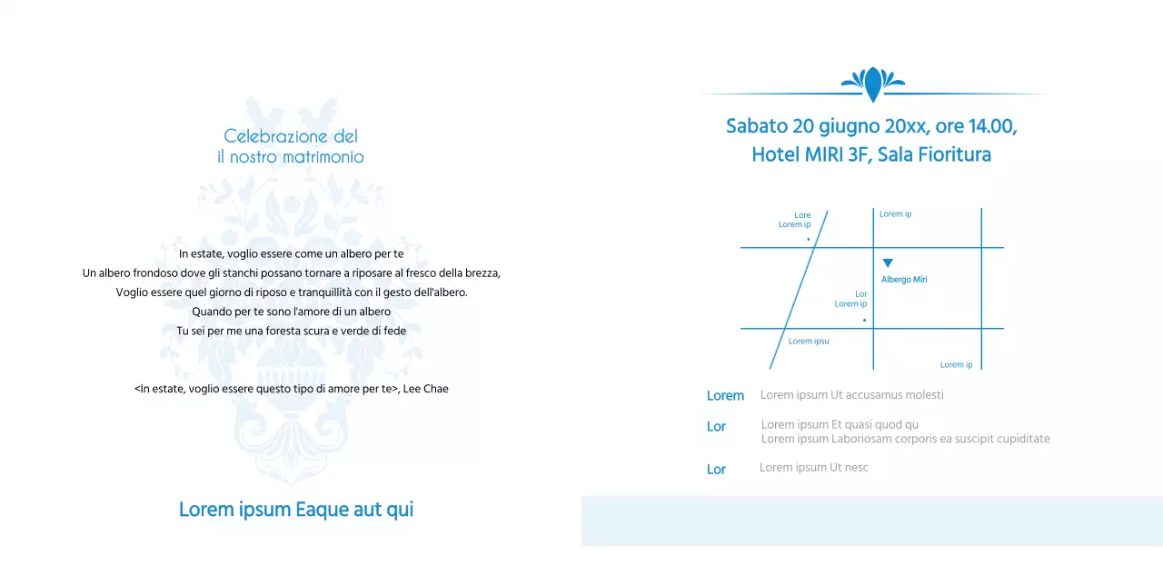 Invito di nozze barocco in blu