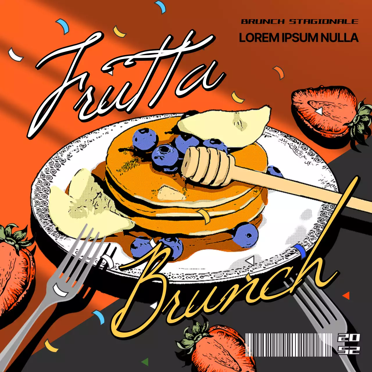 Presentazione del menu brunch a base di frutta di stagione rossa e nera