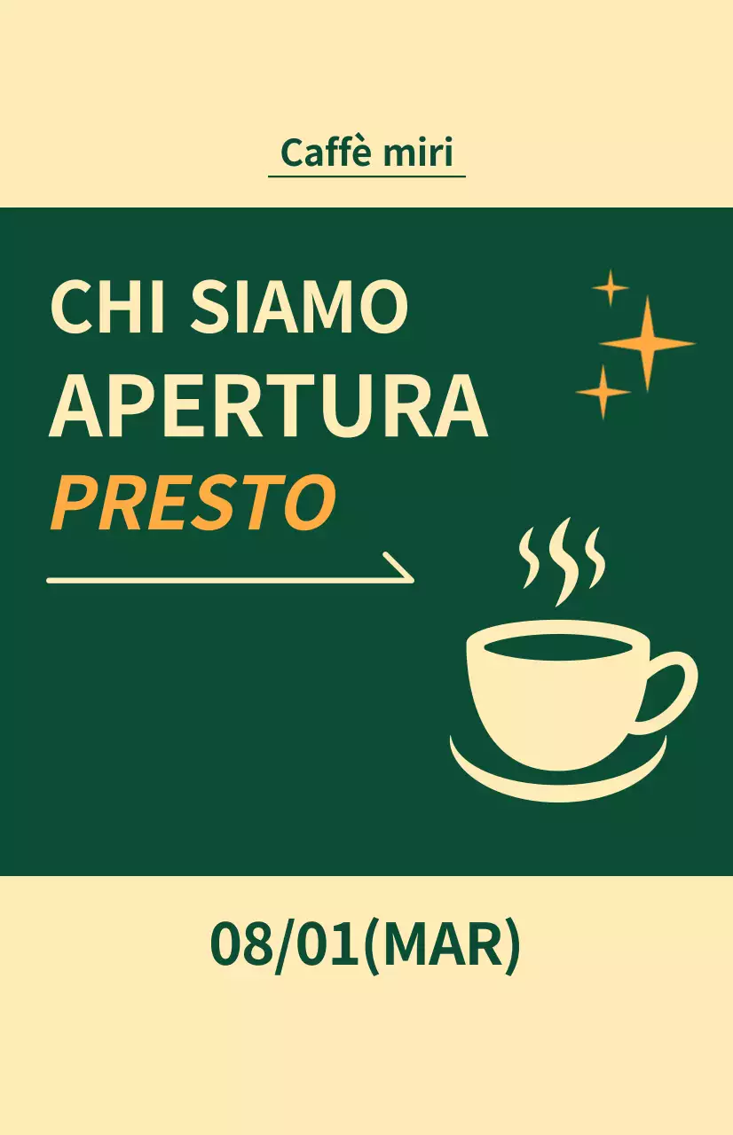 Bandiera per le finestre in arrivo con l'icona del caffè su uno sfondo giallo chiaro e verde