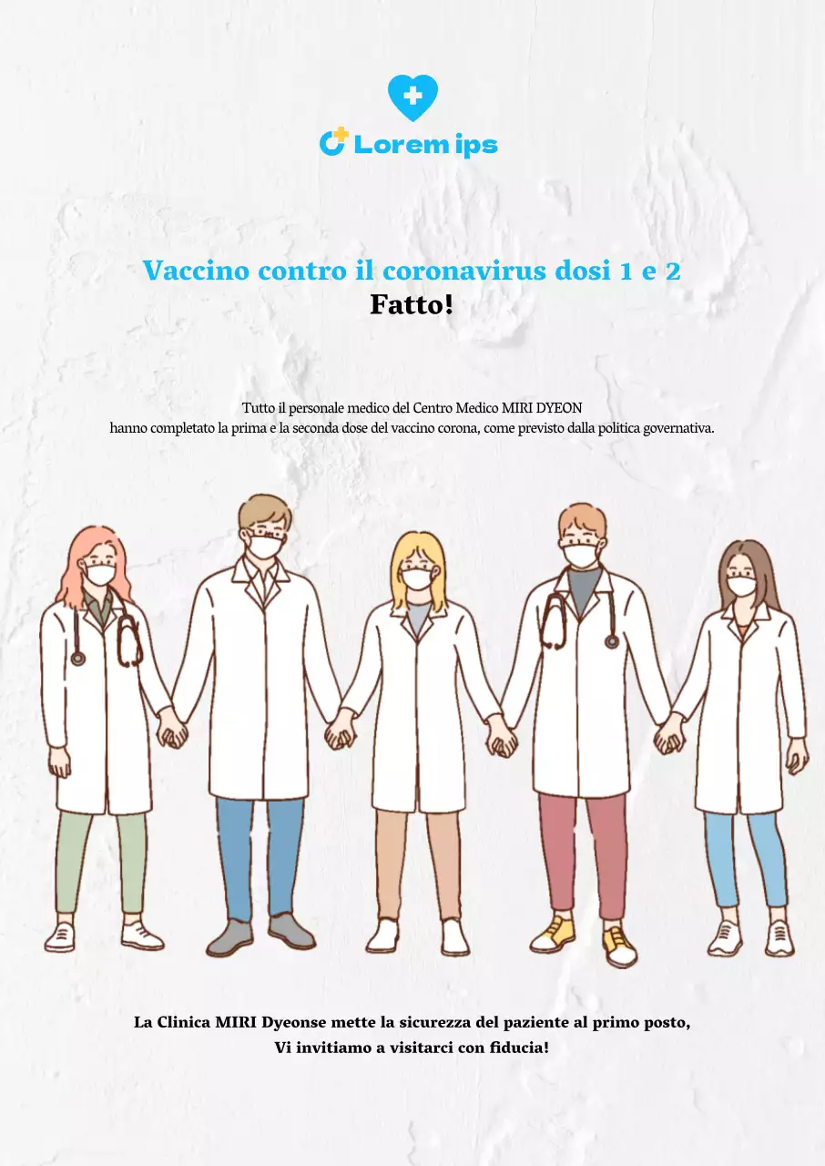 Poster verticale sulla vaccinazione contro il coronavirus con illustrazioni in bianco