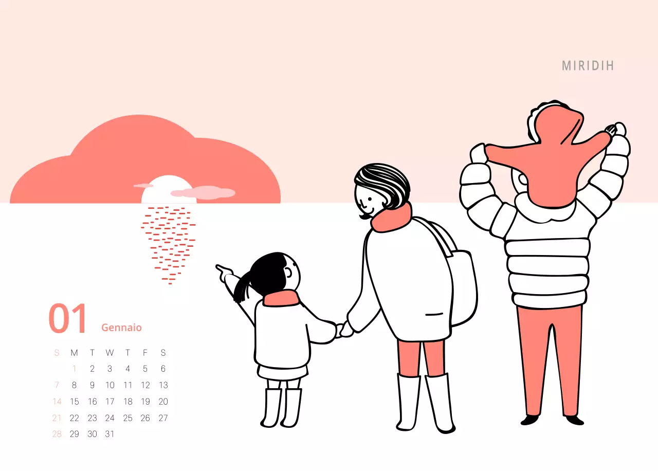 Calendario illustrato multicolore