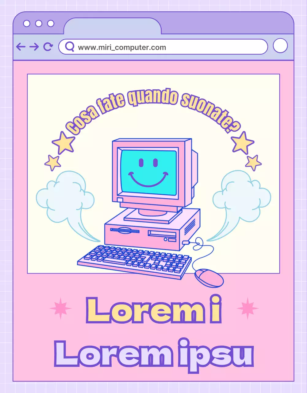 Promuovere corsi di alfabetizzazione informatica con un concetto di sito web rosa e viola.