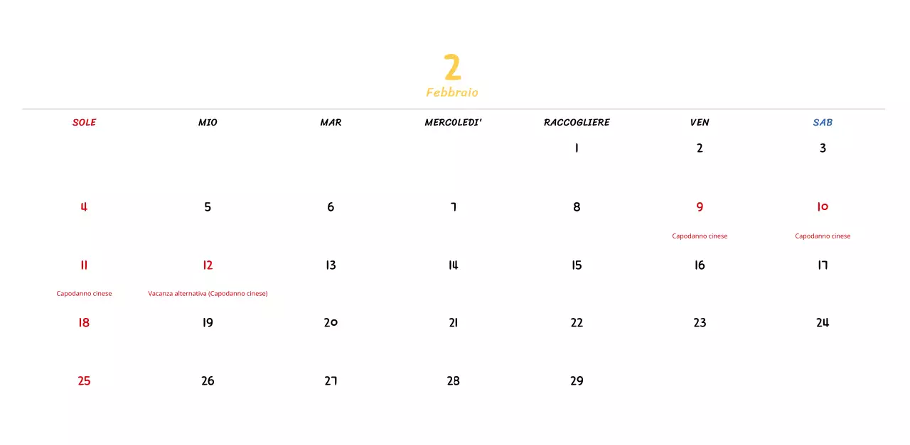 Calendario di Capodanno con simpatiche illustrazioni al tratto