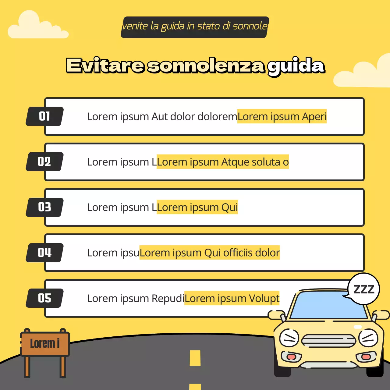 Concetto di guida sonnolenta in giallo e grigio illustrazione