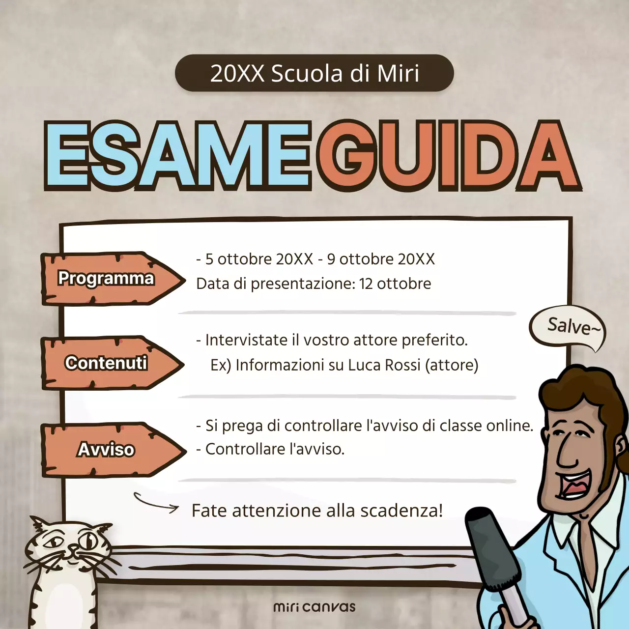 Annuncio di classe illustrato in marrone