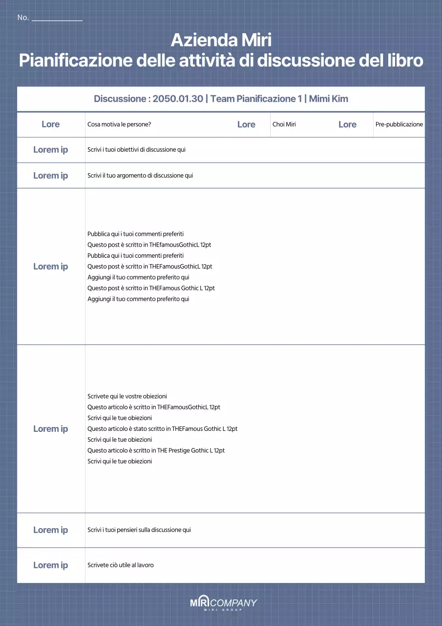 Piano di attività per la discussione del libro in blu e griglie calmanti