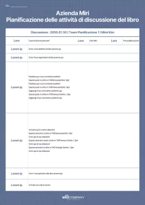 Piano di attività per la discussione del libro in blu e griglie calmanti