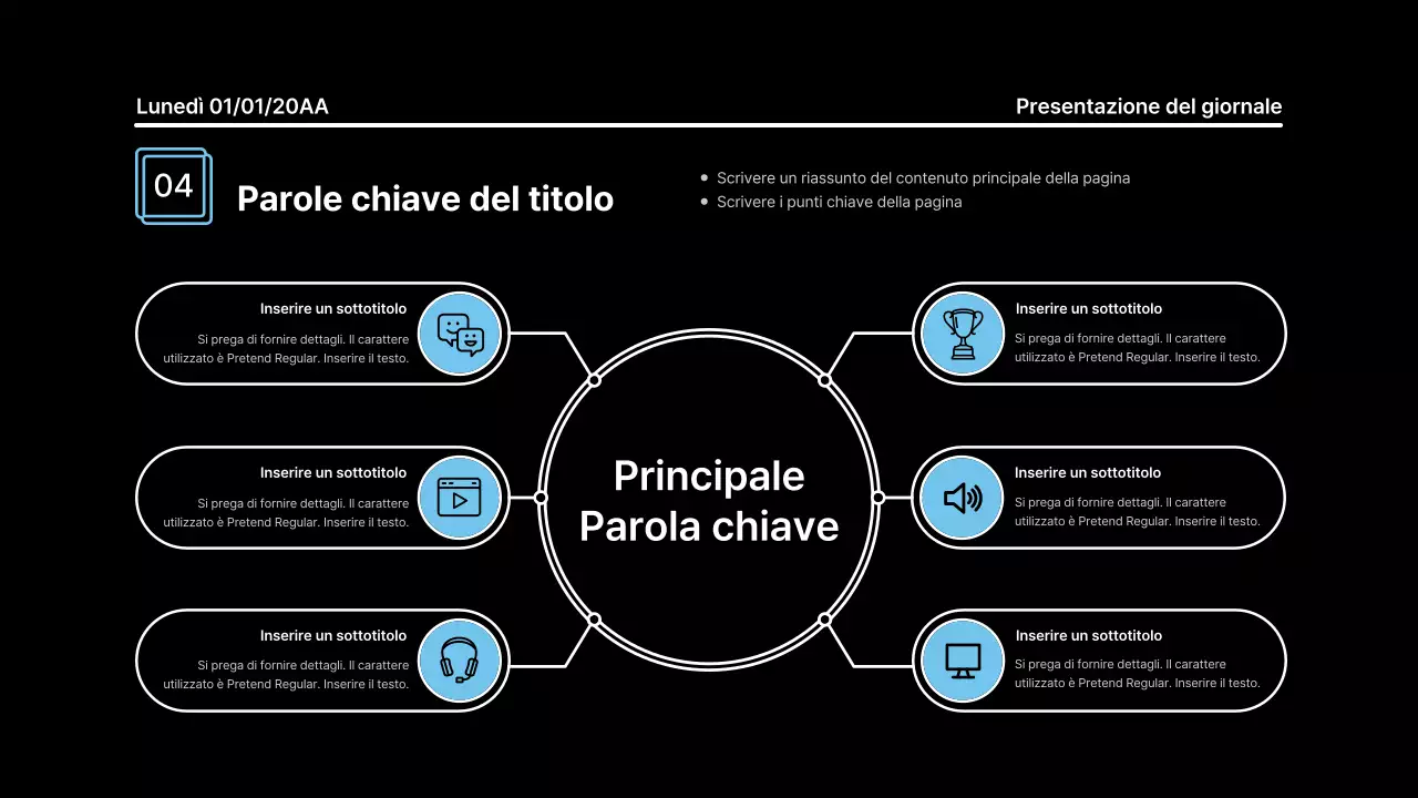 Presentazione che attira l'attenzione con linee decise in un concetto di giornale su sfondo nero