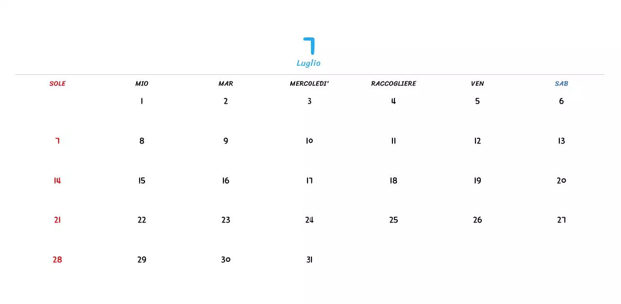 Calendario di Capodanno con simpatiche illustrazioni al tratto