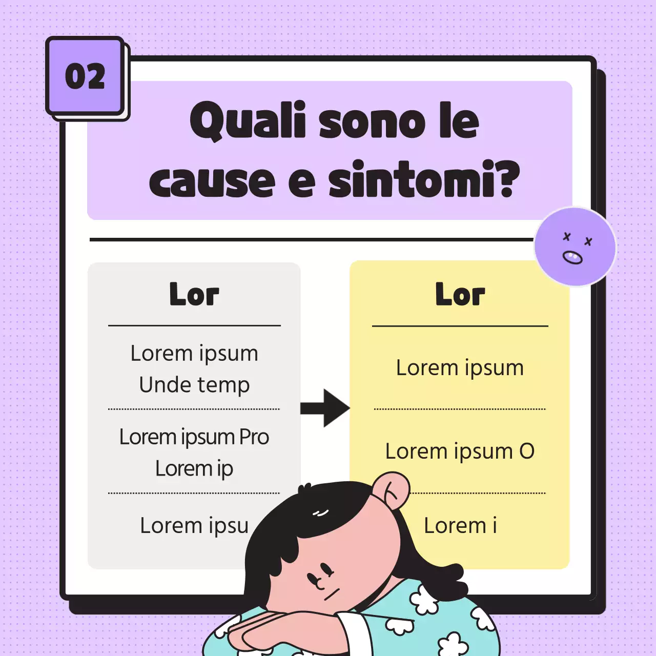 Fornire informazioni sulla sindrome del nuovo semestre utilizzando semplici illustrazioni dai toni pastello ed emoticon