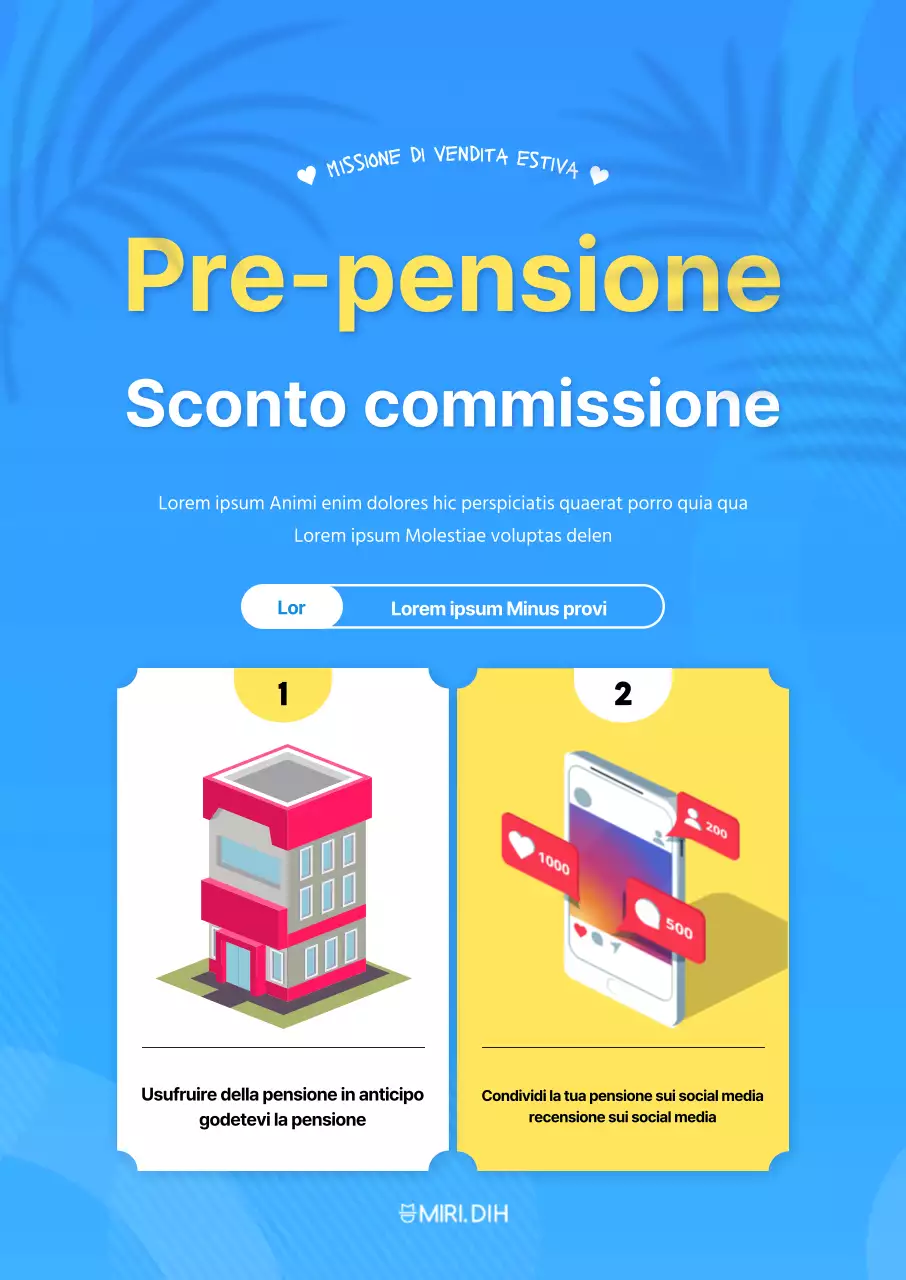 Promuovere una pensione fresca con uno sfondo blu e palme