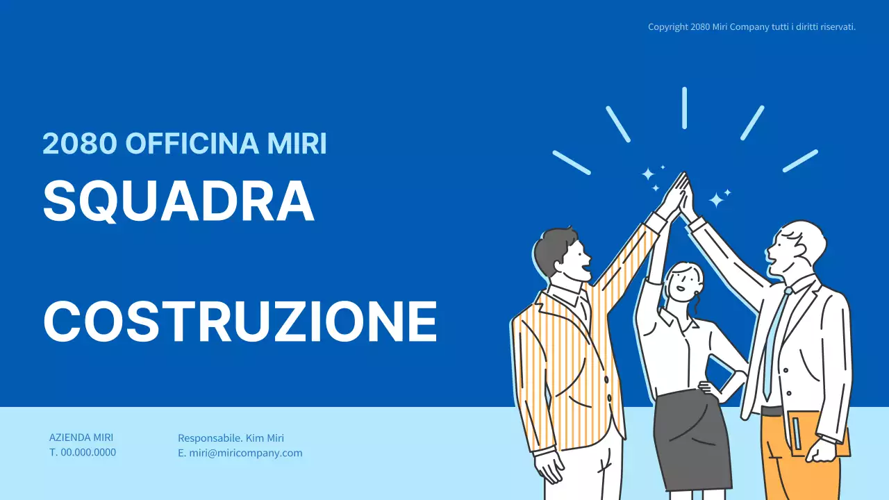 Laboratorio di team building che evidenzia le illustrazioni in blu e giallo