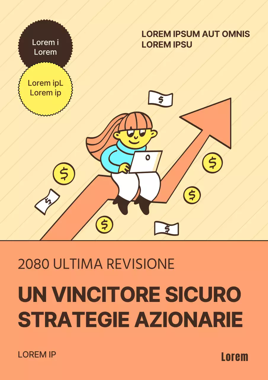 Copertina di stock picking con illustrazione di frecce e persone nei toni dell'arancione e del giallo