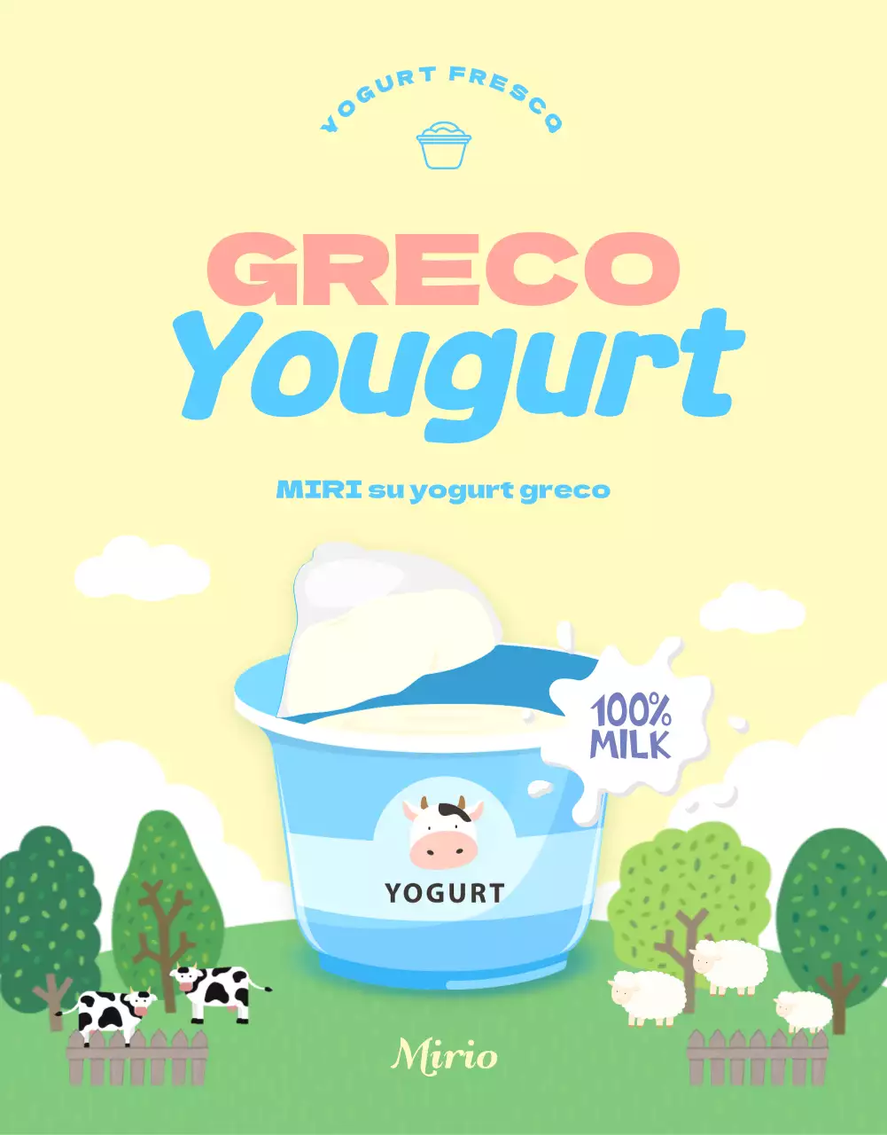 Informazioni sullo yogurt in simpatiche illustrazioni pastello