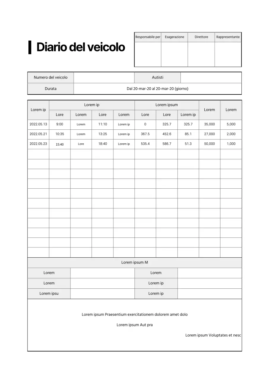Un documento di registro semplice e ben progettato