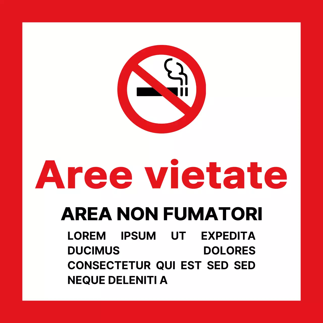 Stile di layout di allineamento del testo semplice di base in rosso e nero senza informazioni sul fumo