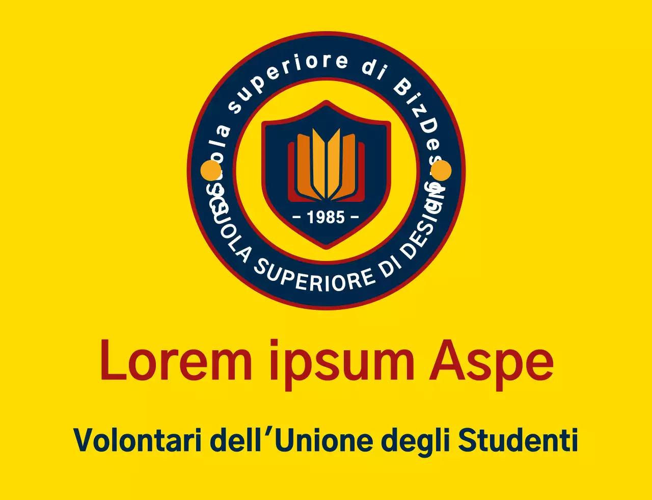 Simbolo di scudo semplice e pulito e combinazione di logo emblema in giallo e blu navy rosso Organizzazione di servizio del governo degli studenti delle scuole superiori