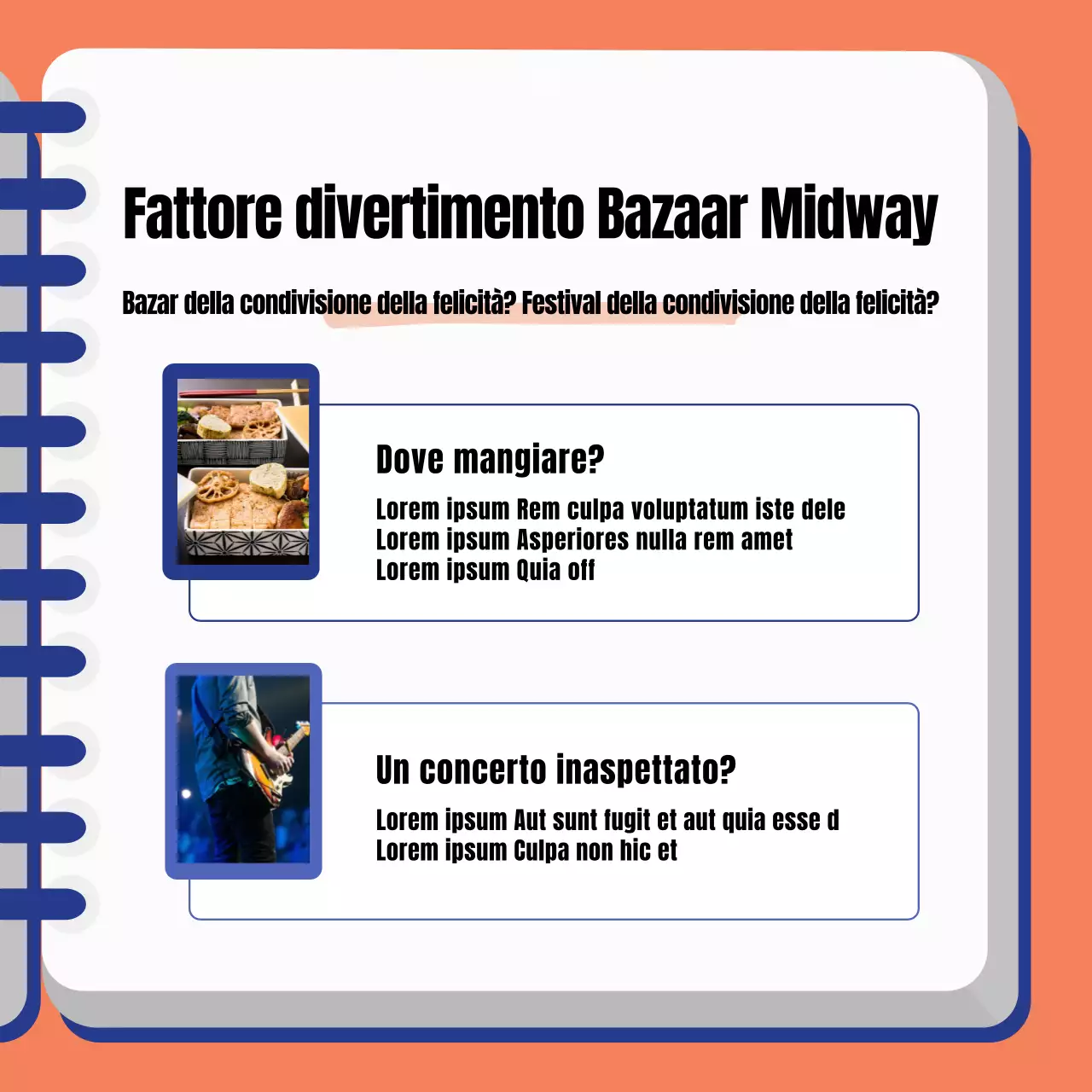 Rapporto sul bazar arancione e blu