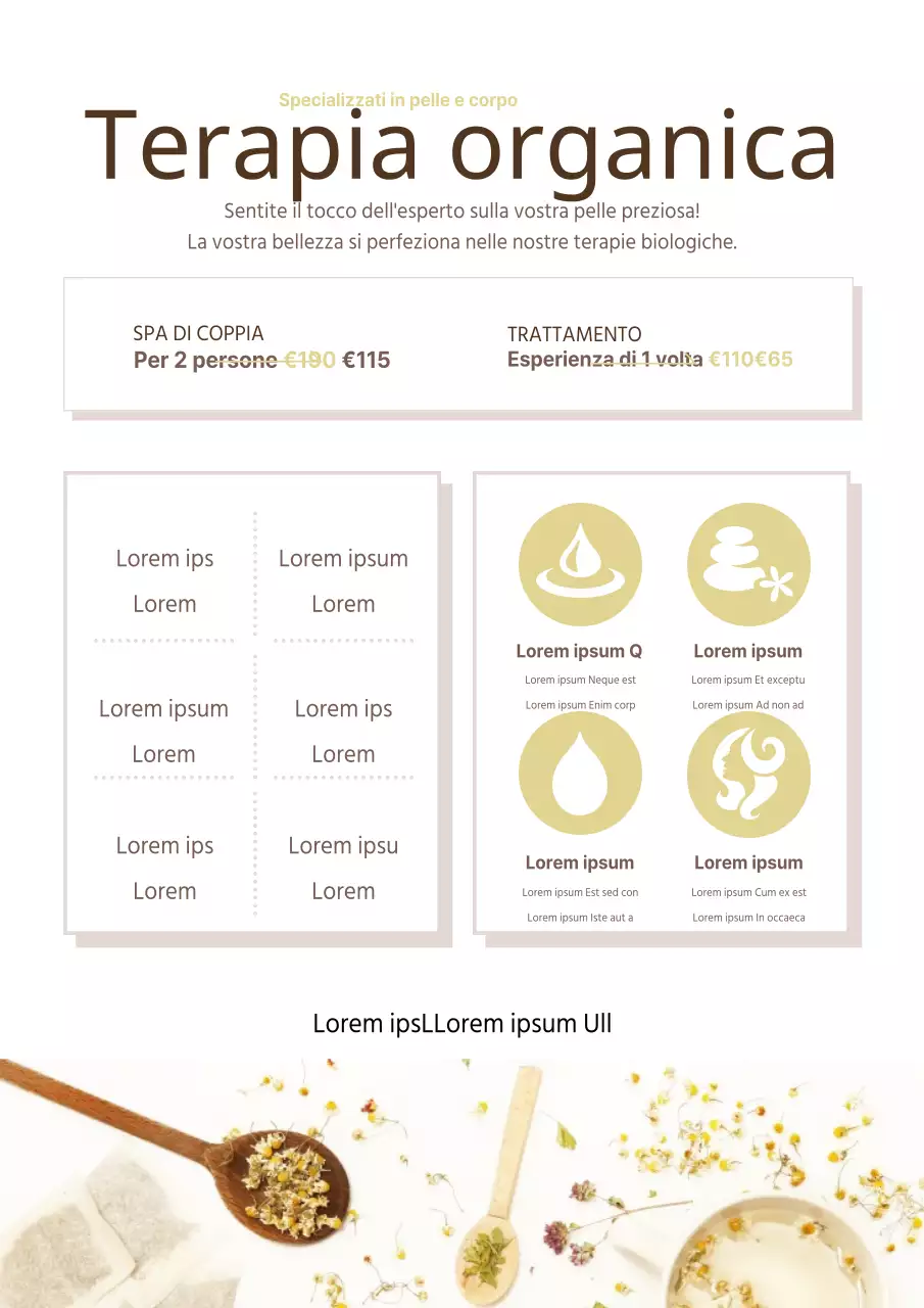 Promuovere un salone di massaggi ordinato con foto floreali marroni e avorio e un look pulito