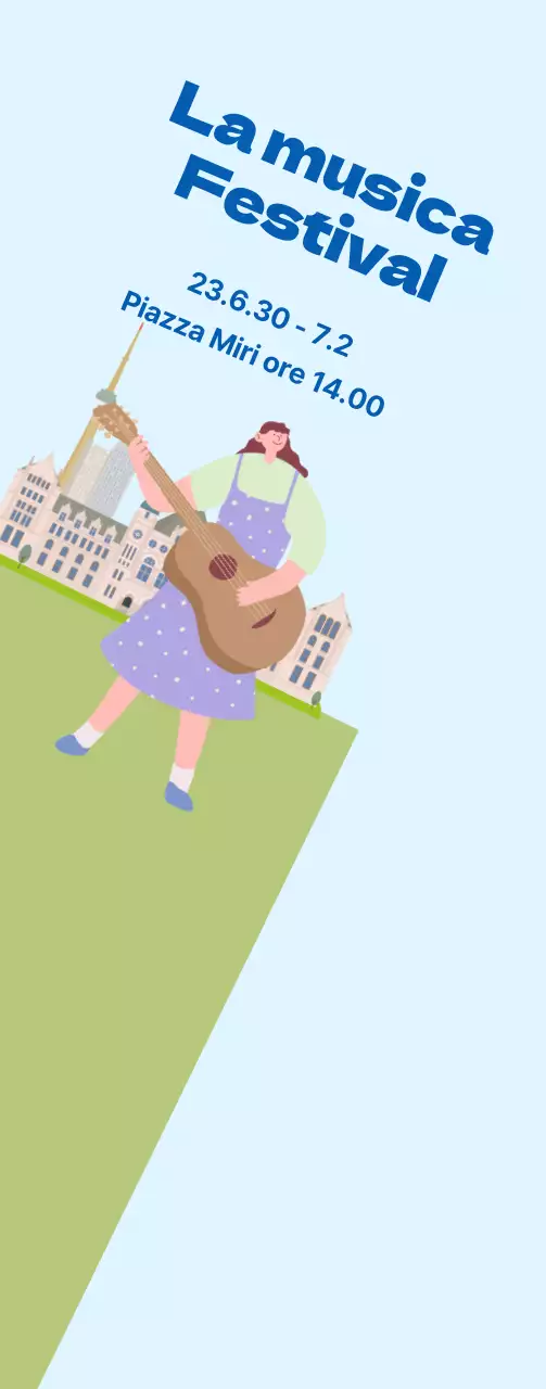 Festival musicale promozione media su sfondo blu chiaro, erba verde